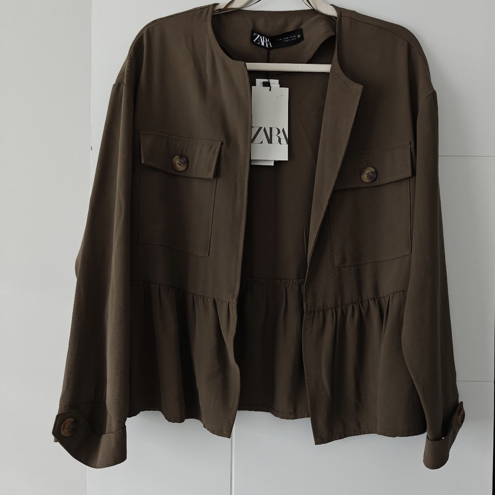Zara Olive Green Utility Jacket with Button Pockets